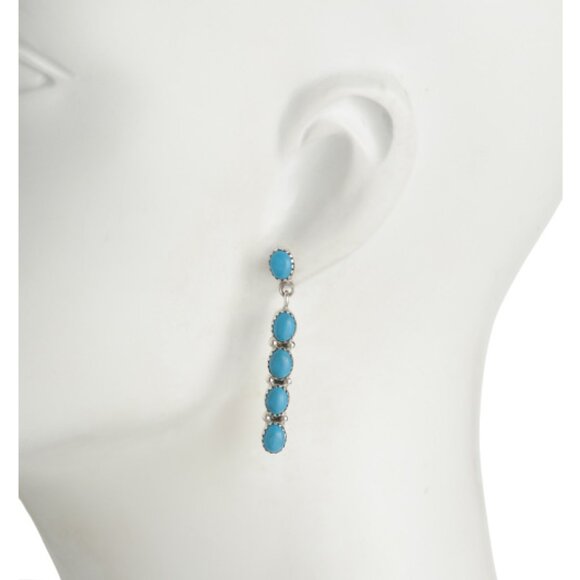 SHAANTI JEWELS Made In India Sterling Silver Linear Turquoise Earrings - Picture 2 of 2